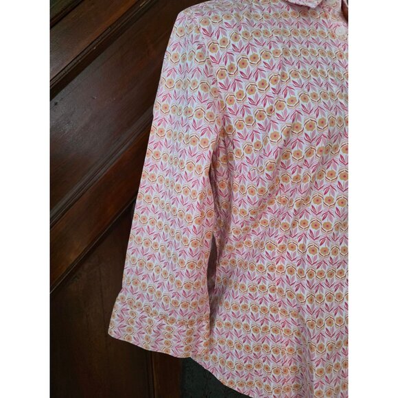 Talbots Womens Stretch Floral Button-Up Shirt S Pink & Yellow Long Sleeve - Picture 3 of 7